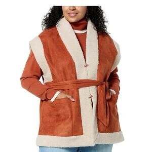 DG2 by Diane Gilman Faux Shearling Belted Loose Fit Vest Size 3X